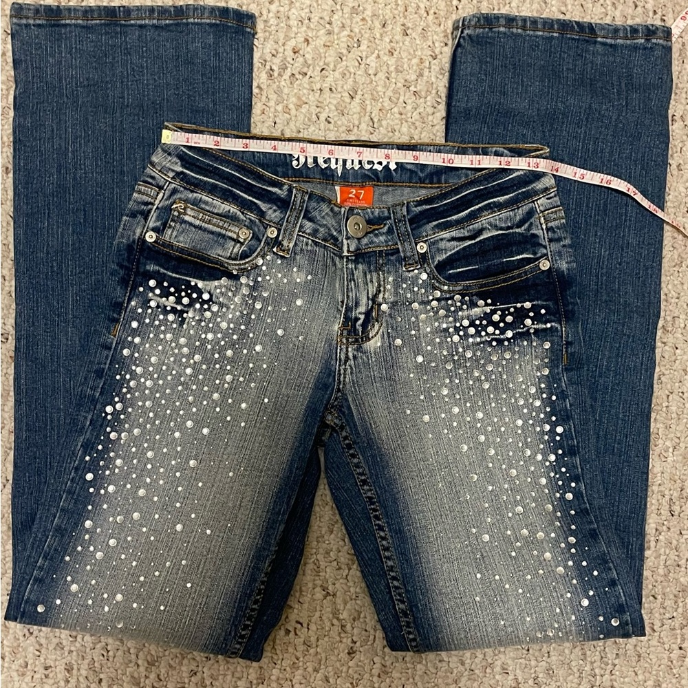 Request Y2K Women’s Jeans with Clear Rhinestones, Size 27
